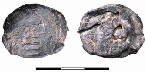 Seal with oval plate from Amsterdam. Phot. P. Duma czona podwójnym otokiem wypełnionym trójkątami (ryc. 378). To samo przedstawienie konsekwentnie przeniesiono na stronę rewersową.