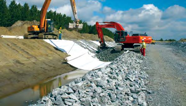 Służą do wzmocnienia podłoża gruntowego, budowy i zbrojenia skarp nasypów, są elementem odwodnienia GEOSYNTETYKI stosowane są: w budownictwie drogowym w budownictwie kolejowym przy budowie lotnisk
