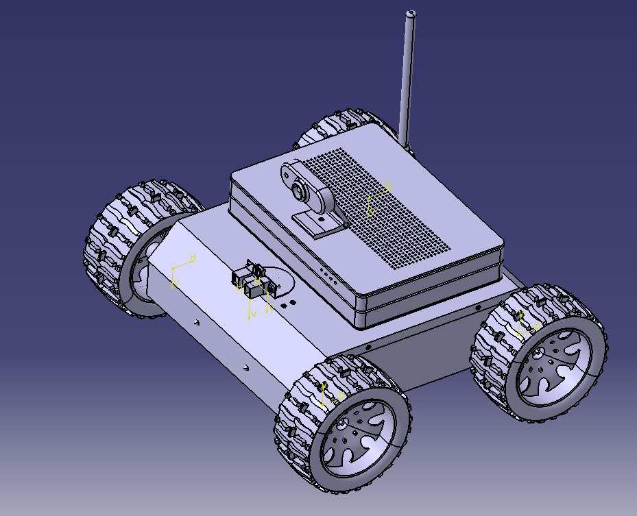 PROJEKT I BADANIE WŁASNOŚCI CZTEROKOŁOWEGO ROBOTA MOBILNEGO 1853 następujące wymiary: długość 270 [mm], szerokość 240 [mm], wysokość 70 [mm], koła: średnicę 12 [cm].