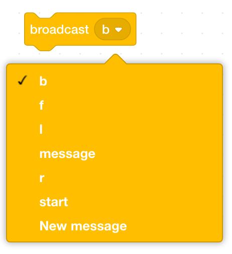 When I recieive kiedy otrzymam wiadomość Broadcast nadaj wiadomość Broadcast and wait nadaj wiadomość i czekaj Z każdego