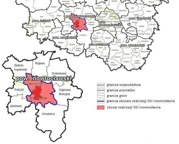 Zasięg terytorialny OSI Inowrocławia i obszaru powiązanego z nim