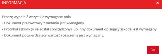 W przypadku, gdy do wybranej przesyłki reklamacja została zgłoszona już wcześniej - użytkownik