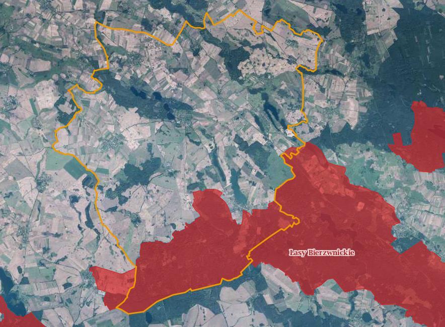 Program Ochrony Środowiska dla Gminy Krzęcin Rysunek 4. Obszar Natura 2000 "Lasy Bierzwnickie" na tle gminy Krzęcin. Źródło: www.geoserwis.gdos.gov.