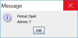 showMessageDialog(null, "Firma: " + firmname + '\n' + "Adres: " + address); } w Javie 8 dla map dostępna jest metoda: getordefault(key, value), która zwraca wartość pod kluczem key, a jeśli jej nie