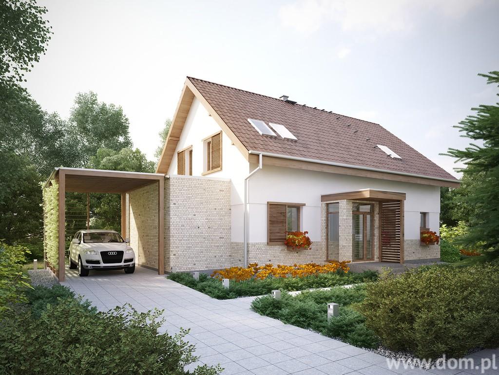 Projekt domu DCE PRZESTRONNY CE (DOM TK1-43) z wiatą garażową Gotowe projekty domów dają nieograniczone możliwości zagospodarowania każdej działki.