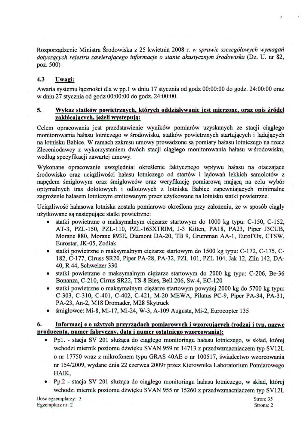Rozporządzenie Minitra Środowika z 5 kwietnia 8 r. w prawie zczegółowych wymagań dotyczących rejetru zawierającego informacje o tanie akutycznym środowika (Dz. U. nr 8, póz. 5) 4.