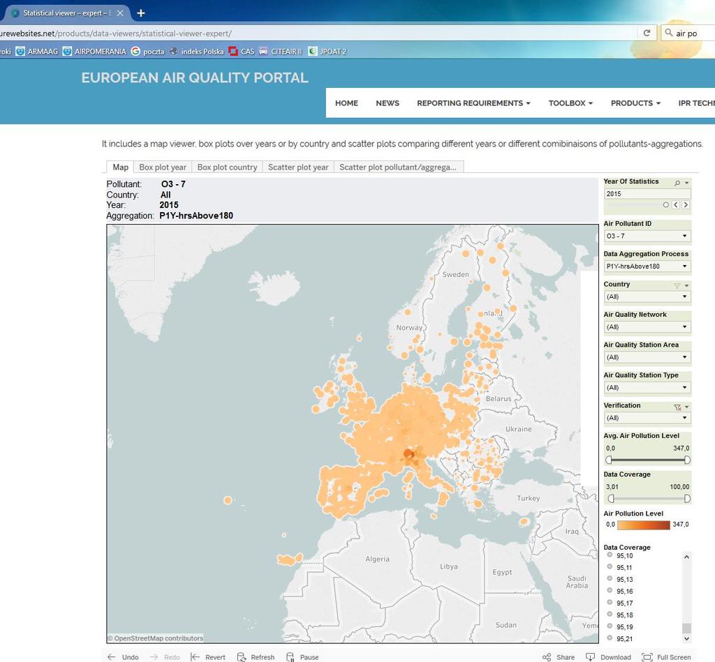 3.Wyniki pomiarów stężeń zanieczyszczeń W roku 2016 w europejskiej sieci informacji i obserwacji środowiska kontynuowana była na nowej stronie informacja historyczna bez informacji on-line