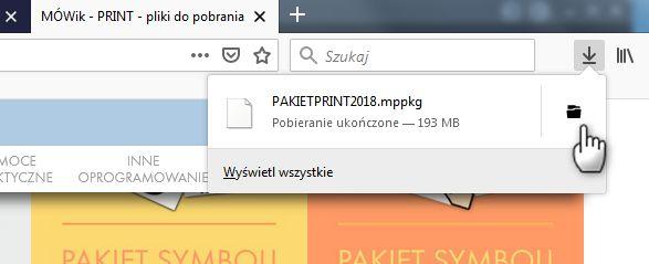 Następnie klikamy w ikonkę folderu po prawej stronie, by otworzyć folder pobierania.