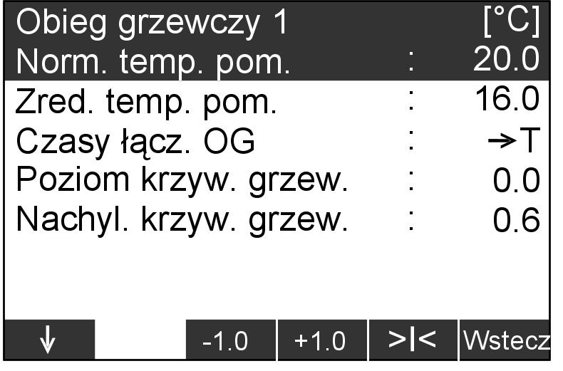 Wskazówka Jeżeli do obiegu grzewczego podłączone jest zdalne sterowanie (np. Vitotrol 200), obiegu tego dotyczy ustawienie temperatury pomieszczenia na zdalnym sterowaniu.