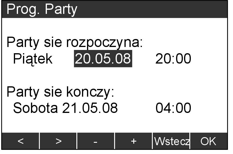 Regulacja temperatury pomieszczeń Zmiana temperatury pomieszczenia tylko na kilka godzin Za pomocą poniższej funkcji można zmienić temperaturę pomieszczenia na kilka godzin bez potrzeby trwałego