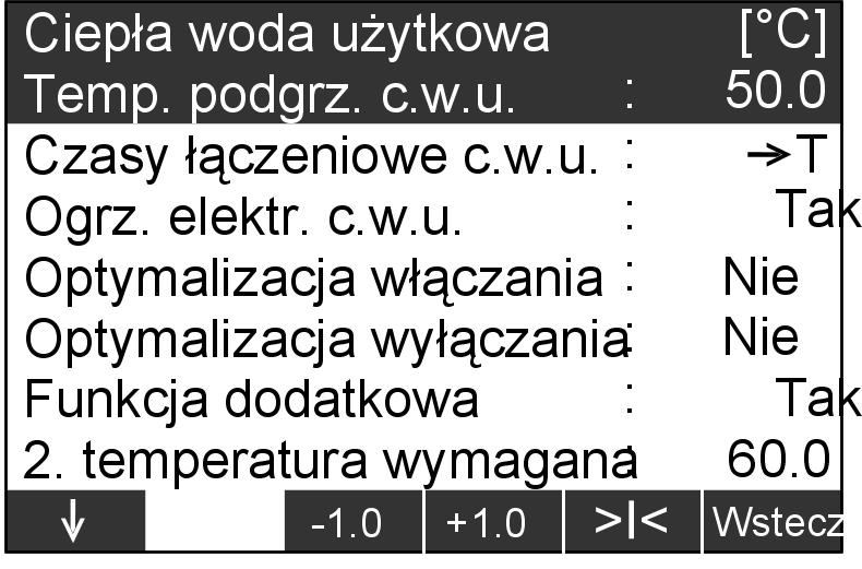 Nastawa ciepłej wody użytkowej Stała nastawa ciepłej wody użytkowej Wskazówka Jeżeli istnieje więcej obiegów grzewczych, podgrzew ciepłej wody użytkowej działa dlawszystkich obiegów.