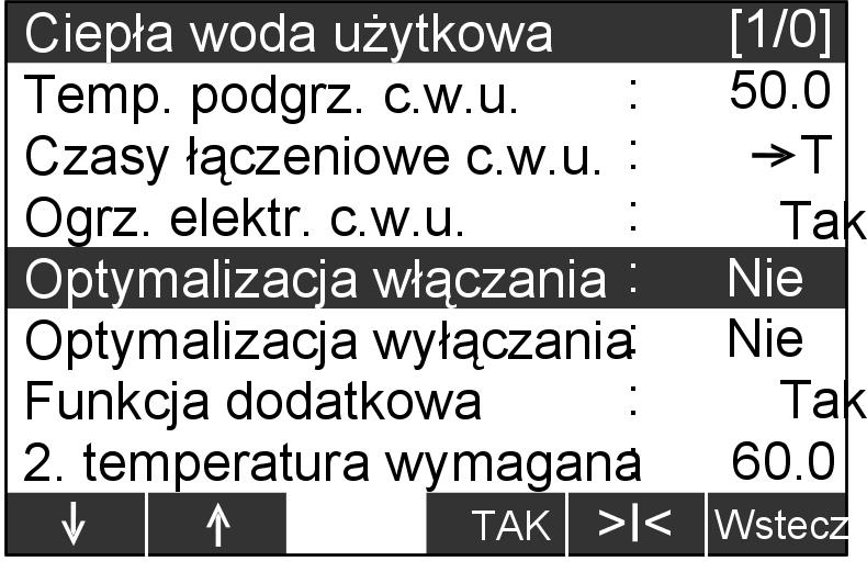 Nastawa ciepłej wody użytkowej 2. temperatura zadana (ciepła woda użytkowa) (ciąg dalszy) Nacisnąć następujące przyciski: 1. Ustawienia urządzeń 2. Programowanie 3. Ciepła woda użytkowa 5. 1/!
