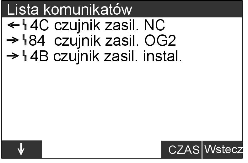 Możliwości odczytu Odczytywanie komunikatów (ciąg dalszy) Ponowny odczyt potwierdzonych komunikatów 4. CZAS aby wyświetlić czas pojawienia się komunikatu Za pomocą KOM.