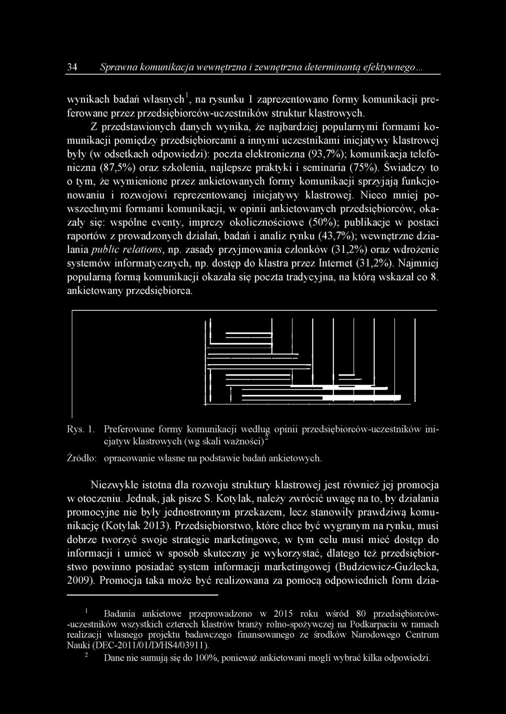 Z przedstawionych danych wynika, że najbardziej popularnymi formami komunikacji pomiędzy przedsiębiorcami a innymi uczestnikami inicjatywy klastrowej były (w odsetkach odpowiedzi): poczta