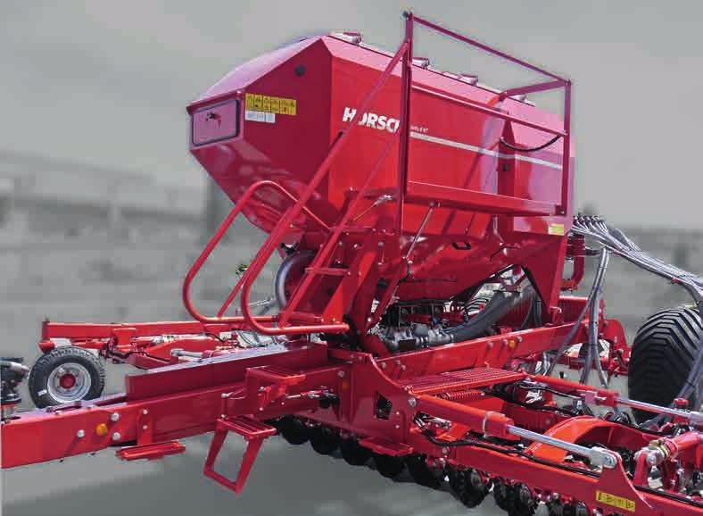 Zbiornik Zbiornik może być wykonany jako zbiornik pojedynczy dla materiału siewnego lub zbiornik podwójny dla systemu Grain & Fertilizer (materiał siewny i nawóz).