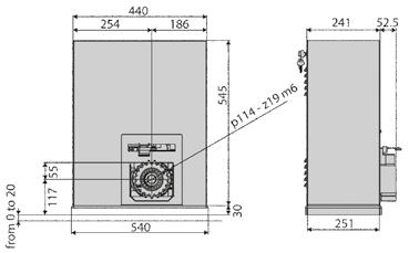 Model Siłownika Parametr SP 3500 Masa bramy () 3500 Zasilanie 400V ±10% 50 Hz Silnik 400 V trójfazowy Moc pobierana 0,55 kw Moduł koła zębatego 6 mm (17 zębów) Moment obrotowy 30 Nm Prędkość przesuwu