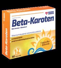 Beta-Karoten Biotimea 1 kapsułka 60 kapsułek EAN: 5902666651112 Nr towaru: 119966 48 tabletek EAN: 5905279513167 Nr towaru: 114766 zawierający połączenie beta-karotenu z witaminą E, która pomaga w