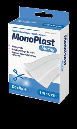 MonoPlast Mocny dostępny jest w dwóch rozmiarach: 5 m x 1,25 cm EAN: 5905279513969 Nr towaru: 116973 5 m x 2,5 cm EAN: 5905279513952 Nr towaru: 116974 Delikatne, włókninowe plastry z opatrunkiem do