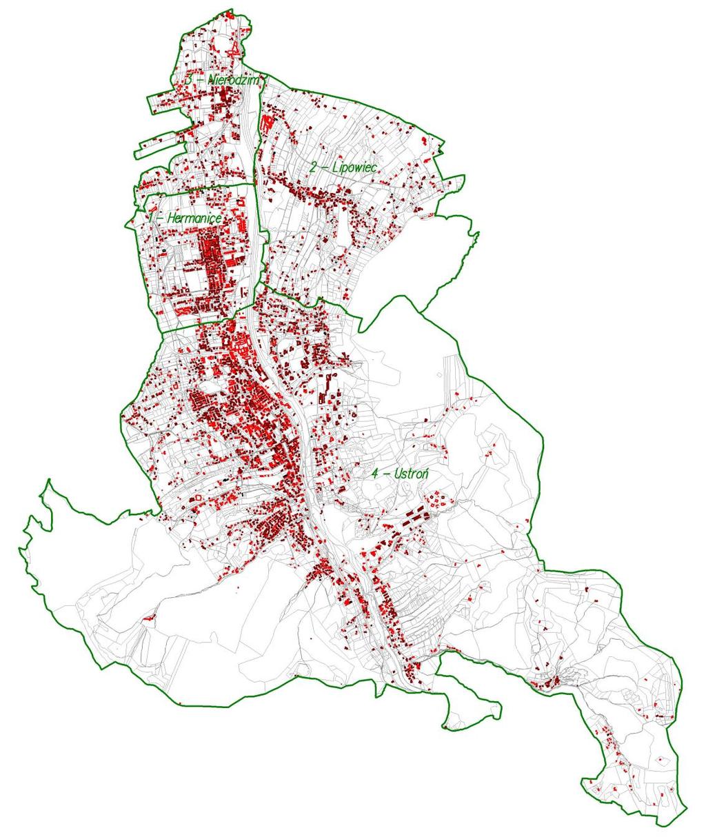 Rys. 1 Poglądowa mapa ewidencyjna jednostka ewidencyjna Ustroń 2.