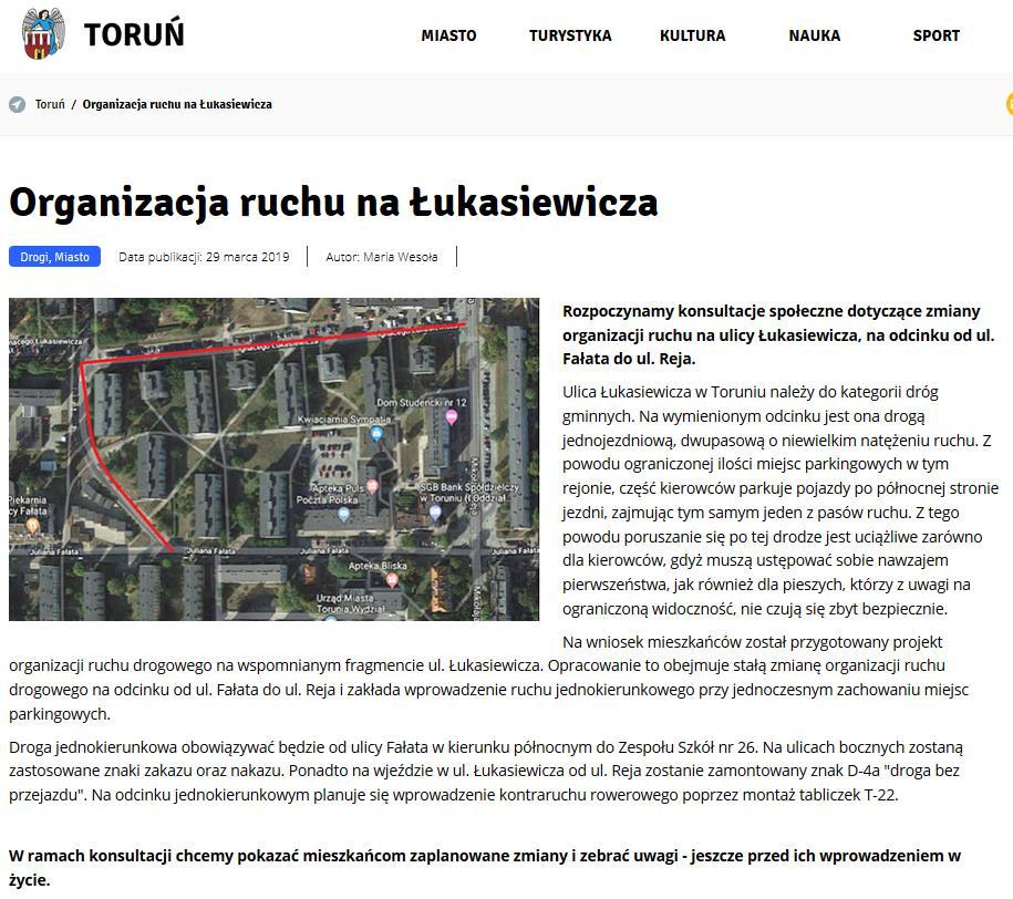 Załącznik Informacje w mediach lokalnych Informacje na stronie internetowej torun.pl, 29 marca 2019 r.