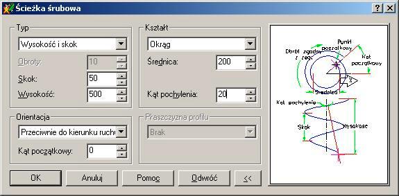 Średnica: 200 Kąt pochylenia: 20 kliknij w oknie dialogowym przycisk OK.
