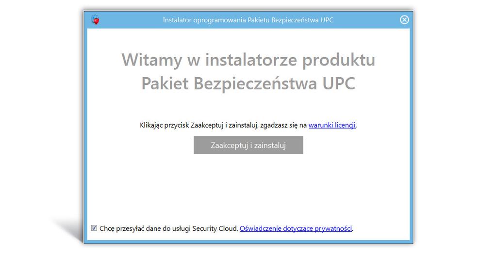 7. Kolejny krok to okna licencji firmy F-Secure. Przeczytaj ją uważnie (klikając w warunki licencji) i zatwierdź jeśli się z nią zgadzasz, używając przycisku Zaakceptuj i zainstaluj.