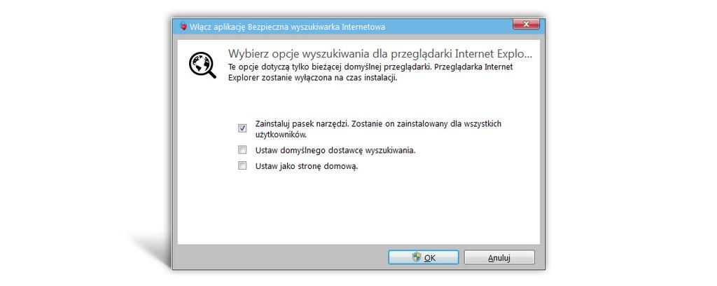 Aplikacja aktywowana jest dla bieżącej domyślnej przeglądarki internetowej.