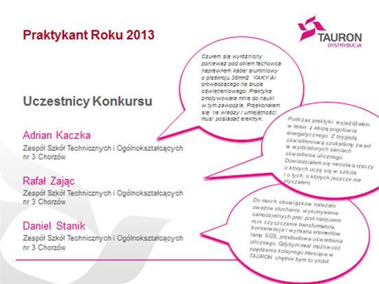 2011/2012 szkolenie: Komunikacja interpersonalna wyjazd edukacyjny do Stacji SE Strefa w Gliwicach wykład specjalistyczny: Układy Pomiarowe 2012/2013 wykład specjalistyczny: Oświetlenie elektryczne