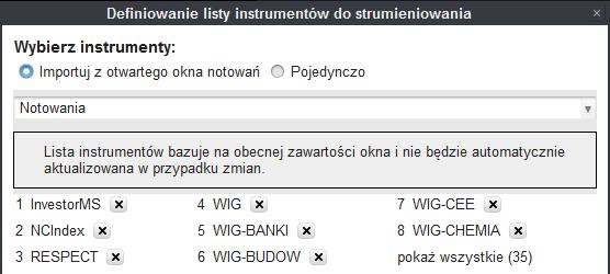 3.1. DEFINIOWANIE LISTY INSTRUMENTÓW W celu utworzenia listy instrumentów należy wybrać przycisk Dodaj listę (widoczny w prawym górnym rogu okna Strumieniowanie Excel).