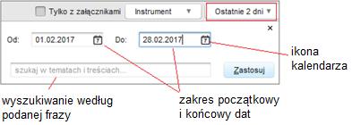 nazwy instrumentu finansowego filtr umożliwiający przesortowanie komunikatów dla wybranego/wybranych instrumentów finansowych.