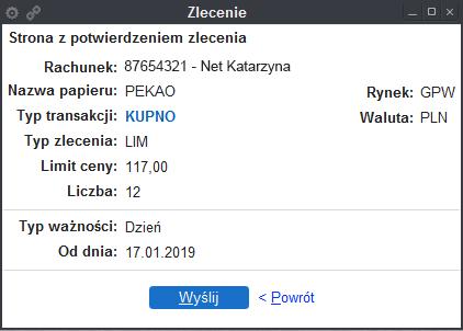 3.4. PRZYCISKI DO REALIZACJI ZLECENIA (KUP, SPRZEDAJ) Po uzupełnieniu parametrów zlecenia, w celu jego realizacji, należy wybrać jeden z przycisków: Kup lub Sprzedaj (Rys. 55.