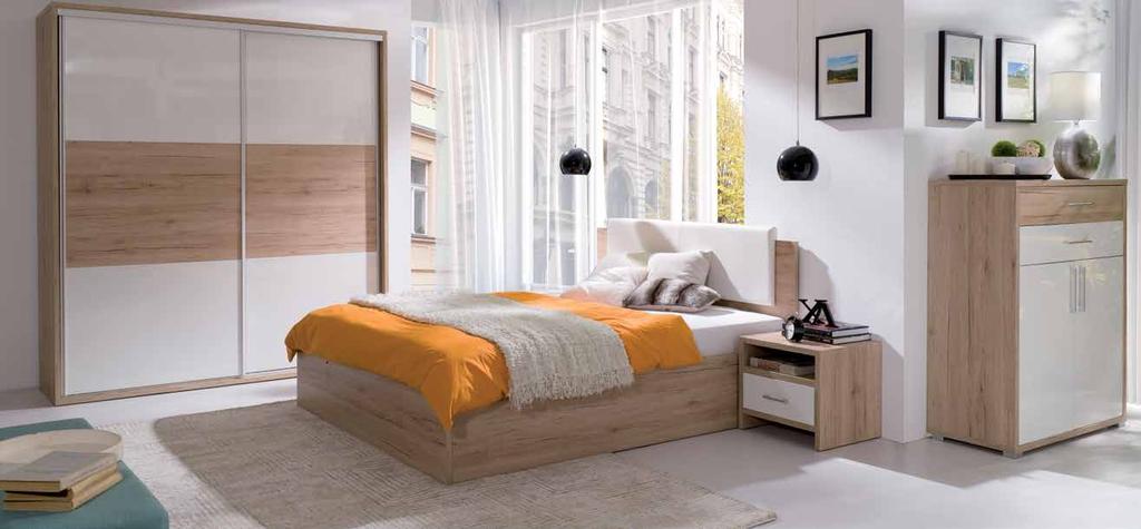 proste kształty tapicerowane wezgłowie łóżko z pojemnikiem 2 opcje kolorystyczne zobacz produkt: szafa SZF.W2DP, wym. 200 60 221, łóżko z wezgłowiem LOZ.P160, wym.