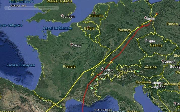 1 tydzień migracji 2 młodych rybołowów z Nadleśnictwa Barlinek samica o nr: LPPL01 (linia