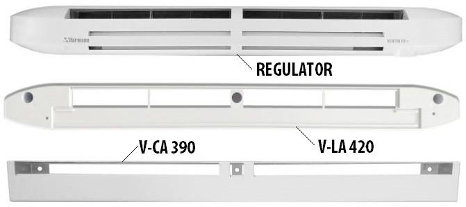L.p. 3 Model nawiewnika Regulator wewnętrzny Łącznik wewnętrzny Okap zewnętrzny VENTIN STHY+ Regulator VENTIN - sterowany poziomem wilgotności względnej, z wytłumieniem akustycznym, z możliwością