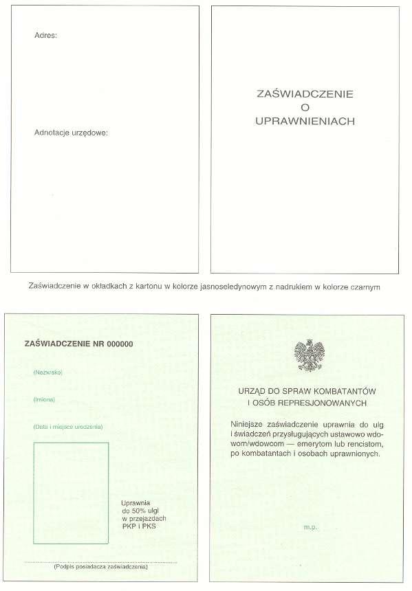 Wzór nr 28g do 36 WZÓR ZAŚWIADCZENIA O UPRAWNIENIACH WDÓW/WDOWCÓW PO