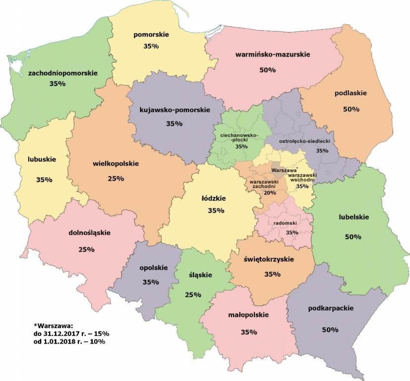 Mapa pomocy regionalnej 2014-2022 Maksymalna wysokość pomocy