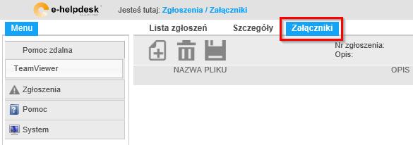 Tutaj załącznik dodajemy wciskając ikonkę, następnie wpisujemy w żółte pole opis