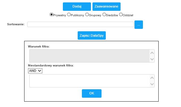 Jeżeli użytkownik chce utworzyć filtr od strony programowej, może użyć przycisku można wpisać odpowiedni kod SQL..Po jego naciśnięciu otwiera się okienko do którego 3.