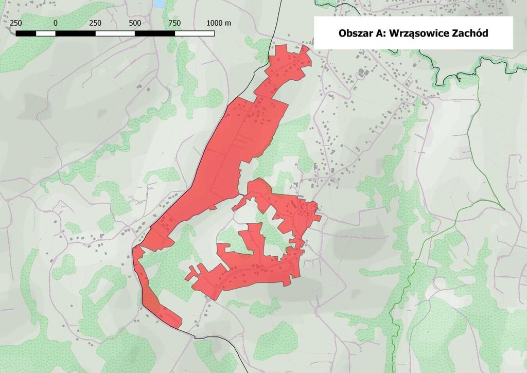 Obszar A. Wrząsowice Zachód Obszar Wrząsowice obejmuje zachodnią część miejscowości Wrząsowice.