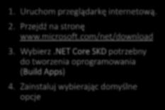 .NET Core 2.1 (zainstaluj najnowszą wersję) 1. Uruchom przeglądarkę internetową. 2. Przejdź na stronę www.microsoft.