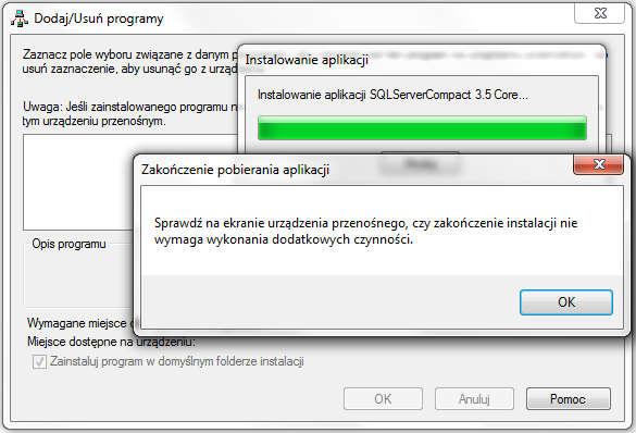 1.2.2 Instalacja na kolektorze Microsoft SQL Server Compact 3.5 W zależności od producenta przenośnego kolektora, pakiet QSL Sever Compact 3.