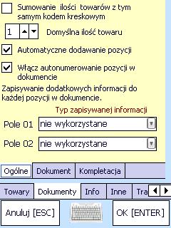 2.6.2 Dokumenty Sumowanie w dokumencie ilości towarów z tym samym kodem kreskowym Jeśli ta opcja jest zaznaczona, to przy wprowadzaniu ilości zeskanowanego towaru sumowane są wszystkie wystąpienia
