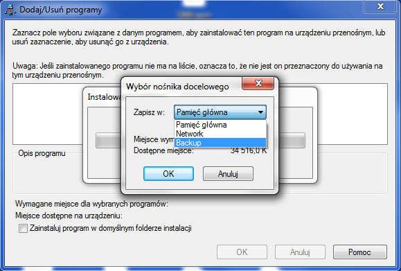 Aby program zainstalować w takiej pamięci, na większości terminali (kolektorów), należy na pytanie o instalację w