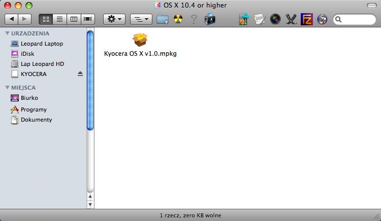 Instalacja na komputerze Macintosh Poniżej przedstawiono sposób instalacji sterownika drukarki w systemie Mac OS X 10.6. 1 Włącz drukarkę i komputer Macintosh.