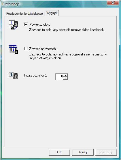 Karta Wygląd Na karcie Wygląd znajdują się następujące elementy. Powiększ okno Podwaja rozmiar okna programu Status Monitor.