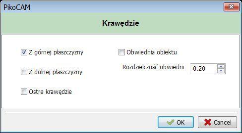 PikoCNC Copyright 2019 PPHU ELCOSIMO 14 Generator krawędzi obiektów 3D Z górnej płaszczyzny krawędzie płaszczyzn równoległych do płaszczyzny XY skierowanych w górę.