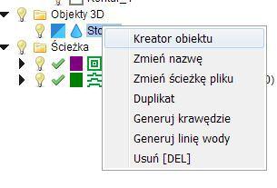Zmień nazwę Zmiana nazwy obiektu. Domyślnie zawsze taka jak nazwa pliku z którego obiekt pochodzi. 3. Zmień ścieżkę pliku Obiekty STL nie są przechowywane w plikach.cam, a jedynie ścieżka do nich.