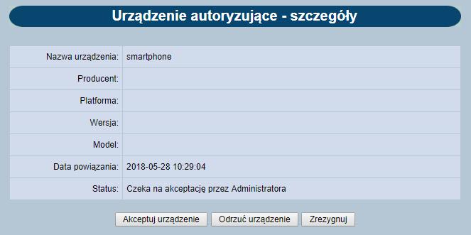 Po wyborze wskazanego wniosku oczekującego na akceptację, pojawia się informacja szczegółowa z możliwością akceptacji, odrzucenia lub wycofania się z wniosku.