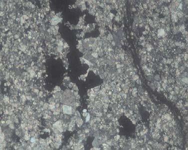 Analiza petrograficzna wykonana na wczeœniej przygotowanych szlifach mikroskopowych wykaza³a, e próbê stanowi³ drobny, nierównokrystaliczny dolomit ilasty, o zbitej strukturze, którego drobne