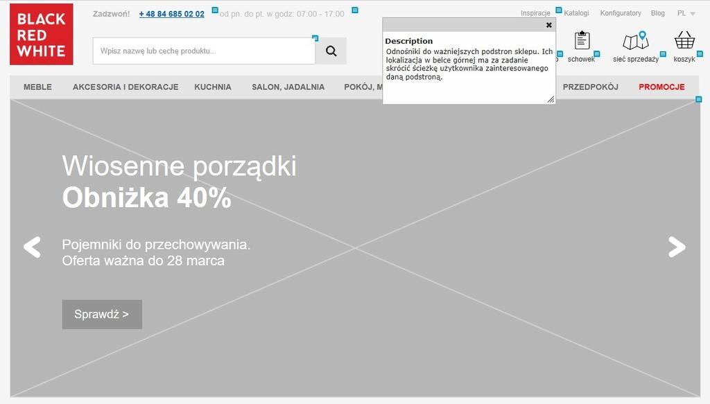 I etap obejmował analizę konkurencji BRW. Pod uwagę brane były podmioty, które sam Klient wskazał jako te, z pozytywnymi rozwiązaniami na stronie głównej.